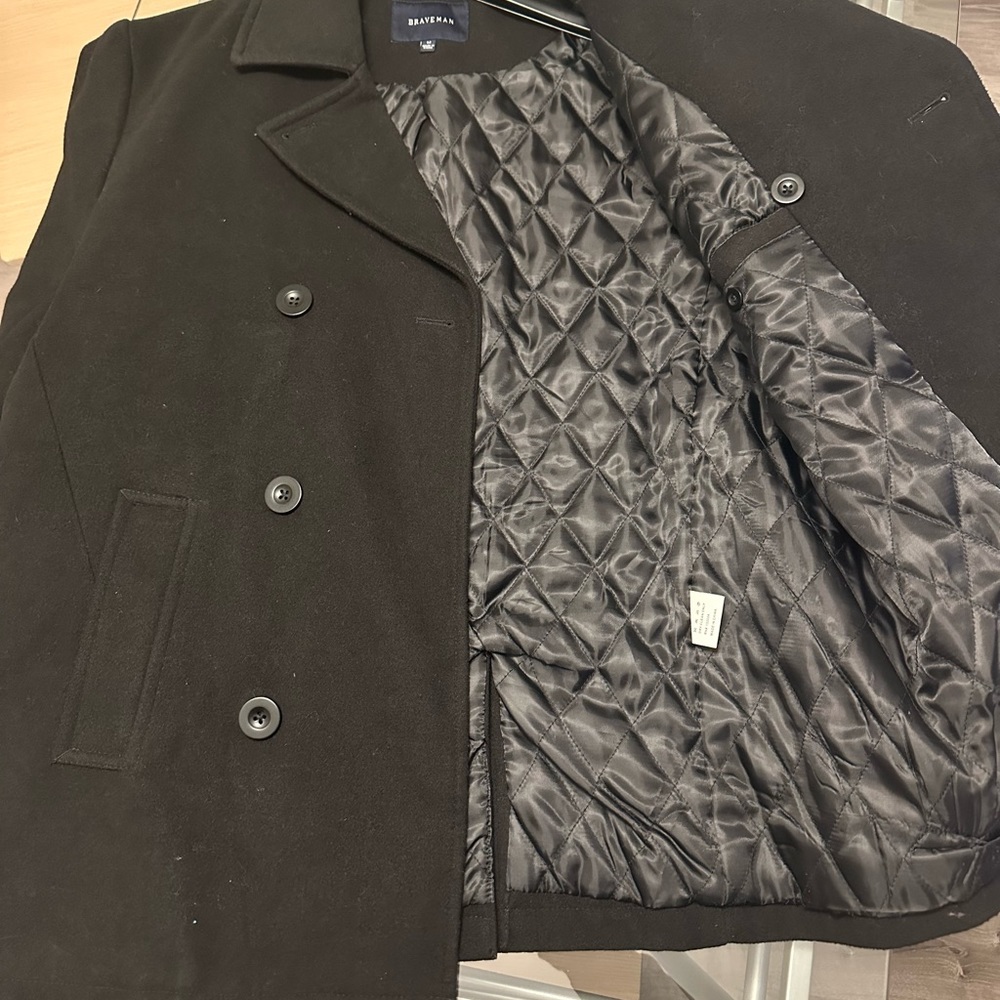 Men’s double breasted pea coat black brand new
